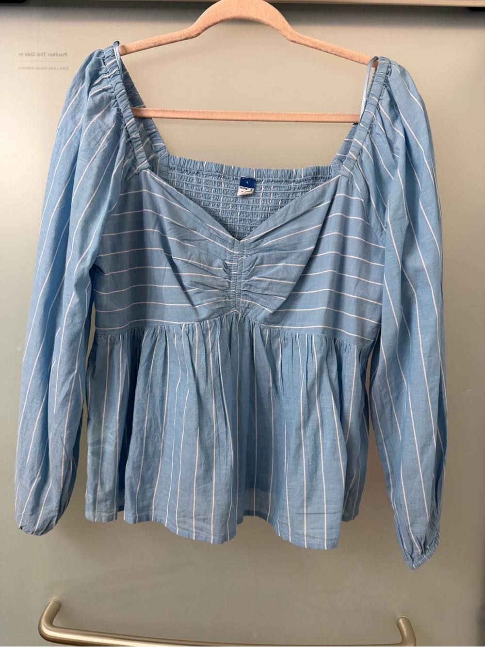 Old Navy Light Blue & White Striped Peasant Top